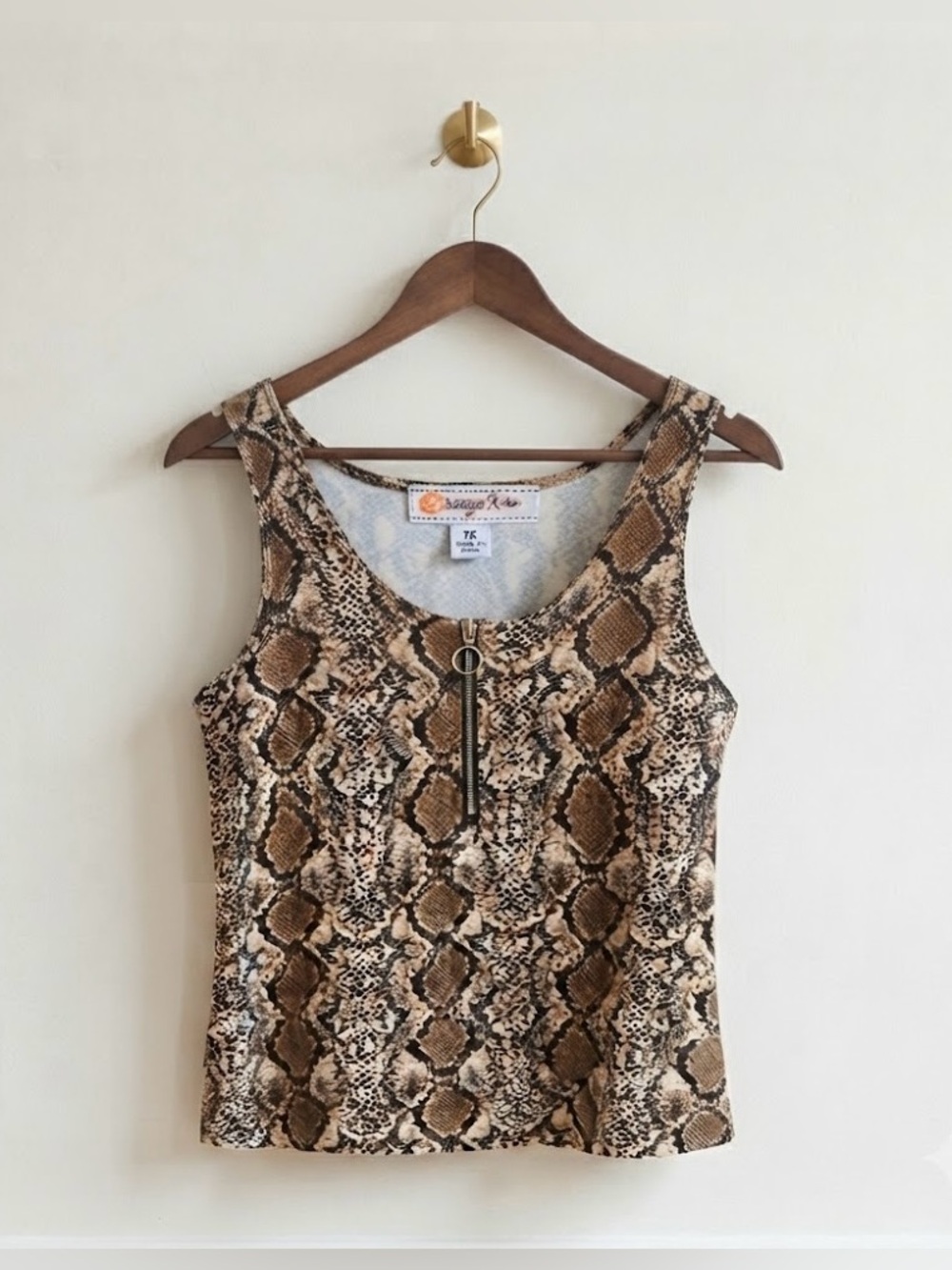 Orange Kiss Women’s Snake Print Tank Top with Front Zip - Brown & Black 1X